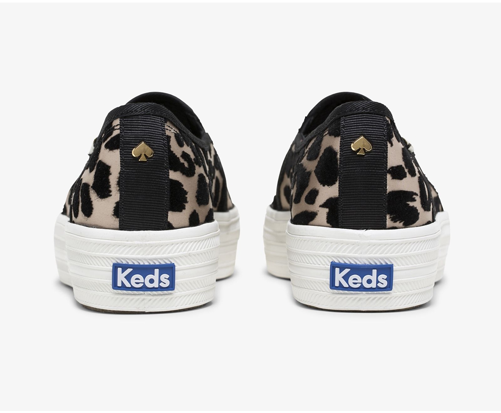 Keds Slip Ons Damen Leopard - Kate Spade New York Triple Decker Flocked Leopard - XQR-964812